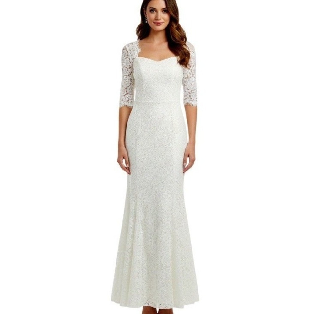 Lulus Dress Womens XS White‎ Lace Mermaid Maxi Sweetheart 3/4 Sleeve Bridal Gown